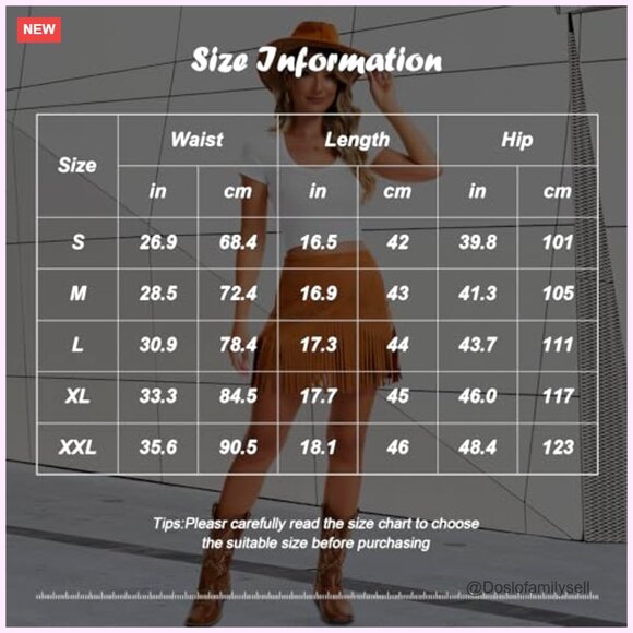 High Waisted Mini Suede Skirt with Fringe Tassels for Western Style - Picture 6 of 7